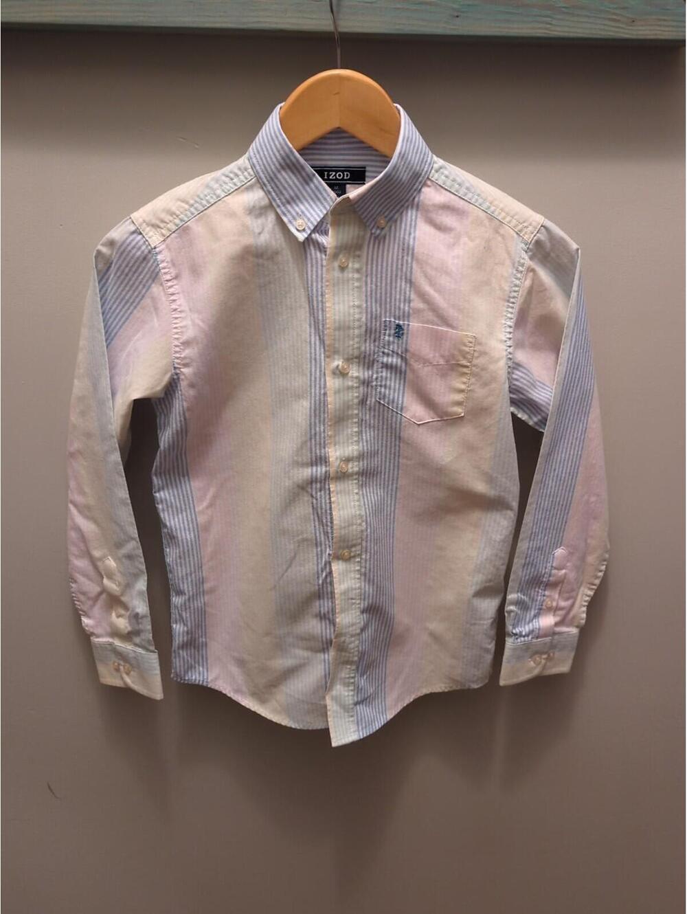 M Izod Multi Pastel Stripe Button Down Shirt Boys 10/12 Pink Blue Green summer